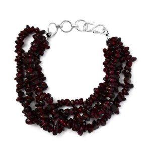 Orissa Rhodolite Garnet Chips Multi Row Bracelet in Sterling Silver (7.25 In)
